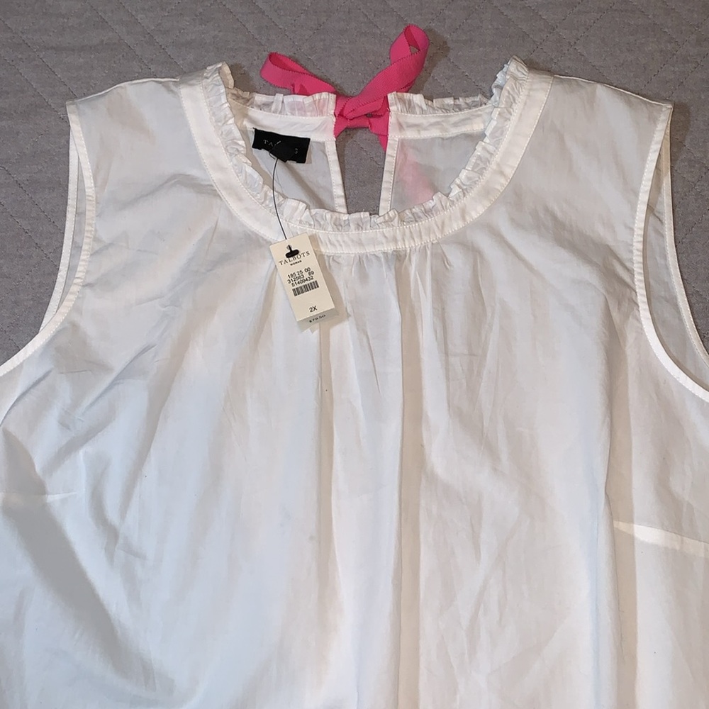 NWT Talbots Woman Sleeveless Blouse, White with Pink Tie Back Closure, Size 2X - Picture 12 of 16